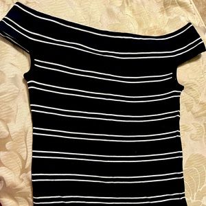 Cute off shoulder striped knit top.